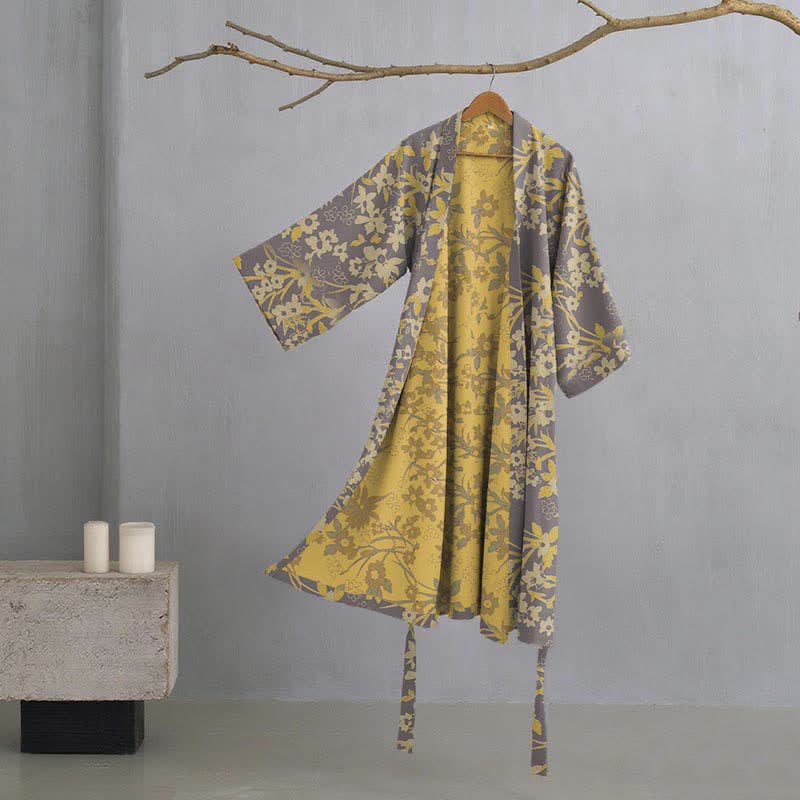 Vintage Rustic Floral Cotton Jacquard Robe - Gray - XXL - image 21