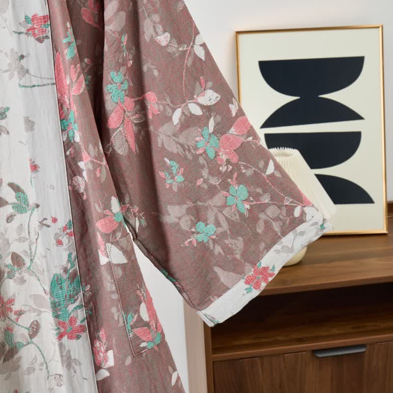 Vintage Floral Cotton Gauze Kimono Robe - image 4