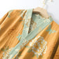Floral Flourish Yellow Peony Cotton Gauze Kimono Robe - image 5