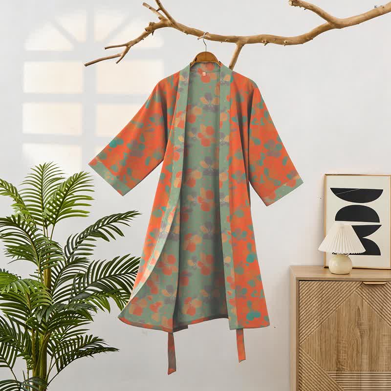 Artistic Floral Cotton Gauze Kimono Robe - image 1