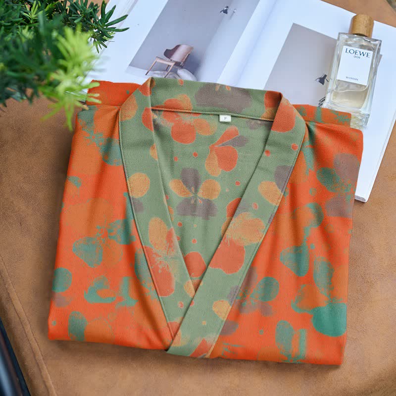 Artistic Floral Cotton Gauze Kimono Robe - image 3