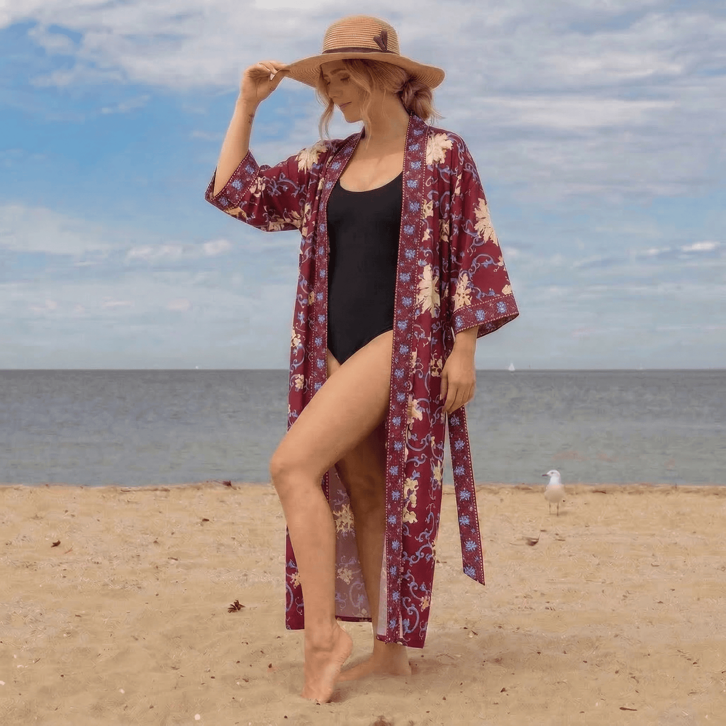 Blossom Burst  Retro Floral Kimono Style Bathrobe - image 0