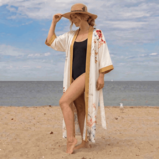 Island Romance Oriental Luxurious Flower Kimono Style Bathrobe - image 0