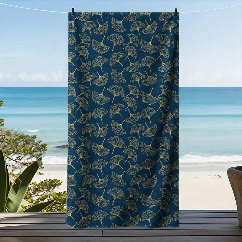 Line Art Ginkgo Leaf Beach Towel - image 3
