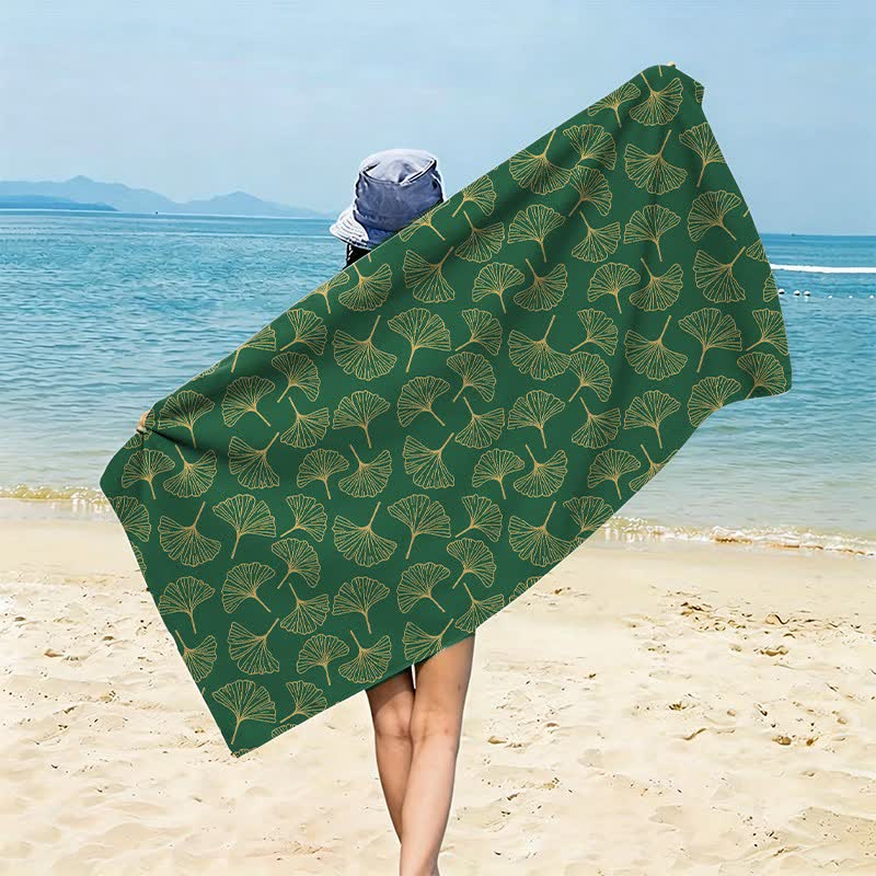 Line Art Ginkgo Leaf Beach Towel - Green - 59" x 27" - image 8