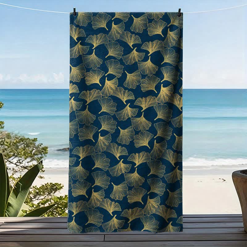 Artistic Line Art Ginkgo Beach Towel - image 3