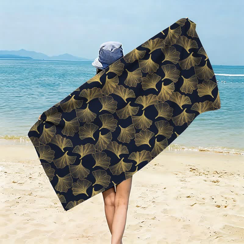 Artistic Line Art Ginkgo Beach Towel - Black - 59" x 27" - image 8
