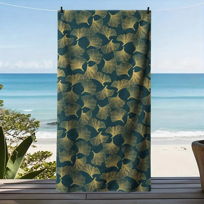 Artistic Line Art Ginkgo Beach Towel - image 15