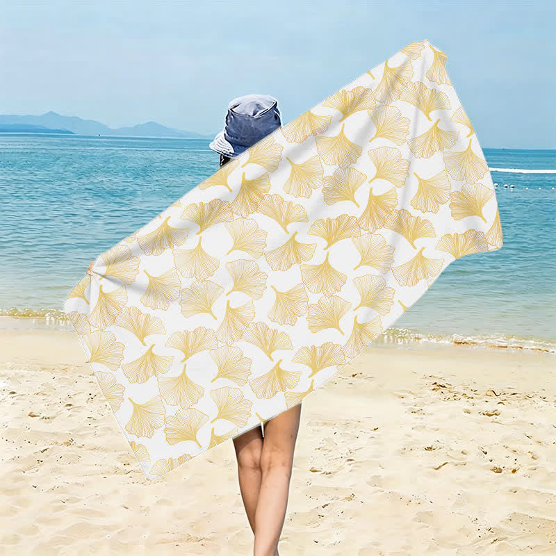 Artistic Line Art Ginkgo Beach Towel - White - 59" x 27" - image 4