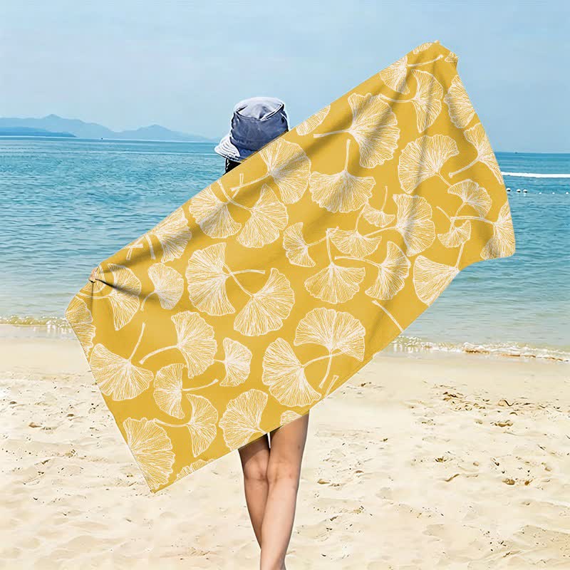 Rustic Ginkgo Biloba Beach Towel - Yellow - 59" x 27" - image 4