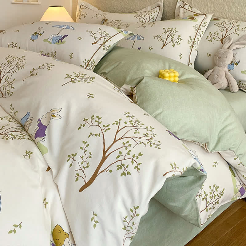 Bunny & Tree Brushed Cotton Bedding Set - White - Bedding Set(4PCS) - Queen - image 0