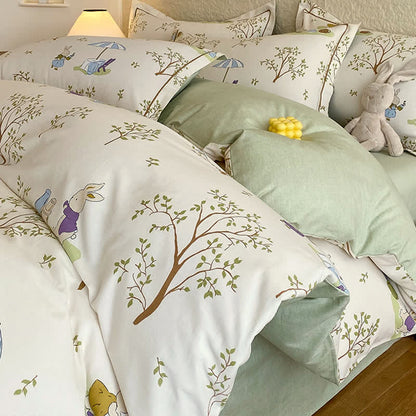 Bunny & Tree Brushed Cotton Bedding Set - White - Bedding Set(4PCS) - Queen - image 0