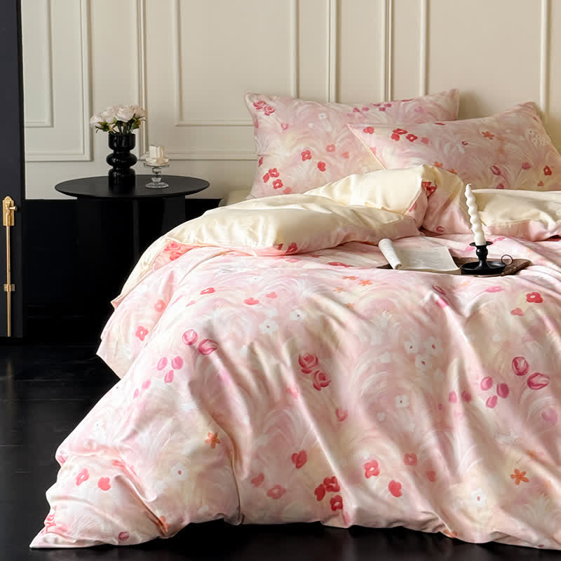 Elegant Pink Floral Cotton Bedding Set - Pink - Bedding Set(4PCS) - King - image 0