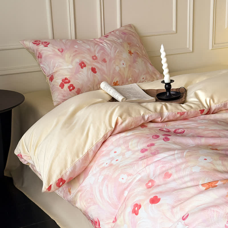 Elegant Pink Floral Cotton Bedding Set - image 3