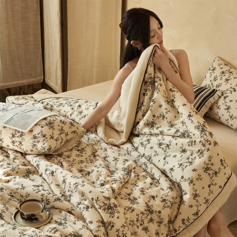 Rustic Botanical Leaf Cotton Linen Quilt - image 4