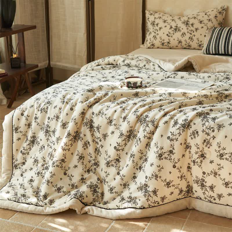 Rustic Botanical Leaf Cotton Linen Quilt - image 3
