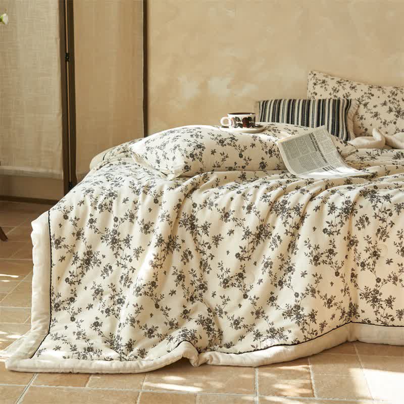 Rustic Botanical Leaf Cotton Linen Quilt - image 1