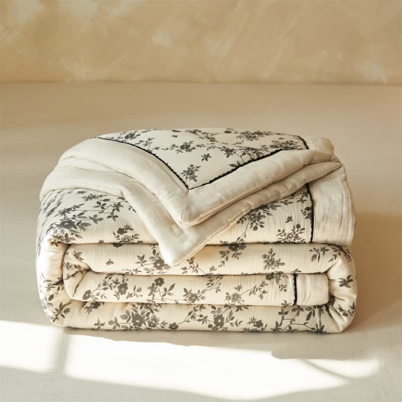 Rustic Botanical Leaf Cotton Linen Quilt - image 2