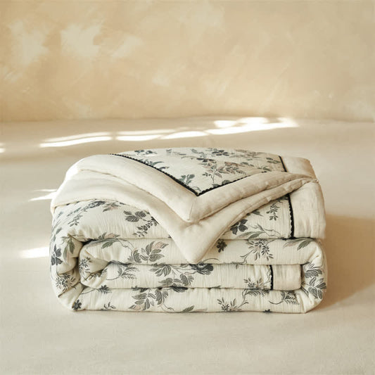 Country Floral & Leaf Cotton Linen Quilt - image 1