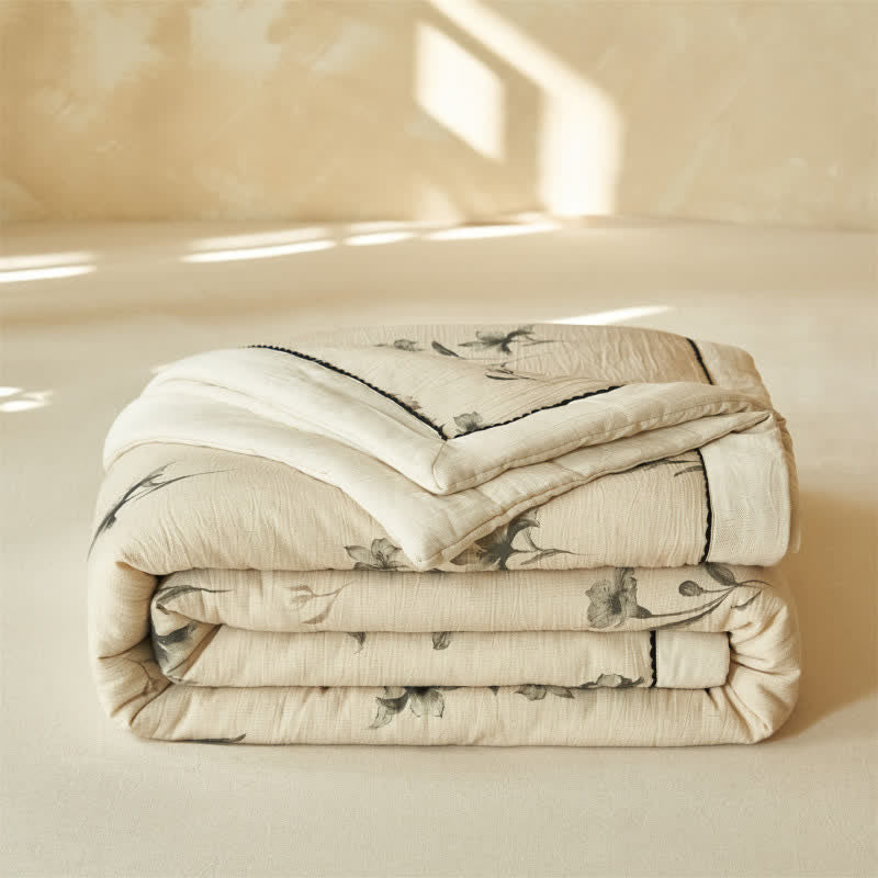 Elegant Floral Cotton Linen Quilt - image 1