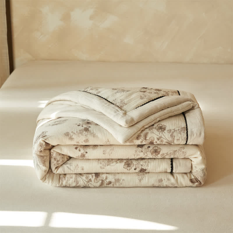 Elegant Soft Floral Cotton Linen Quilt - image 1