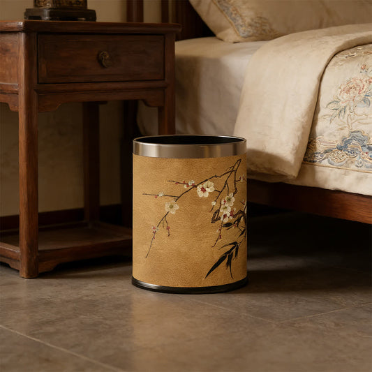 Oriental Plum Blossom Leather Trash Can - image 1