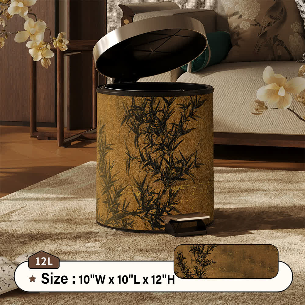 Oriental Zen Bamboo Print Leather Trash Can - Brown - Foot-Pedal - 10"W x 10"L x 12"H - image 7