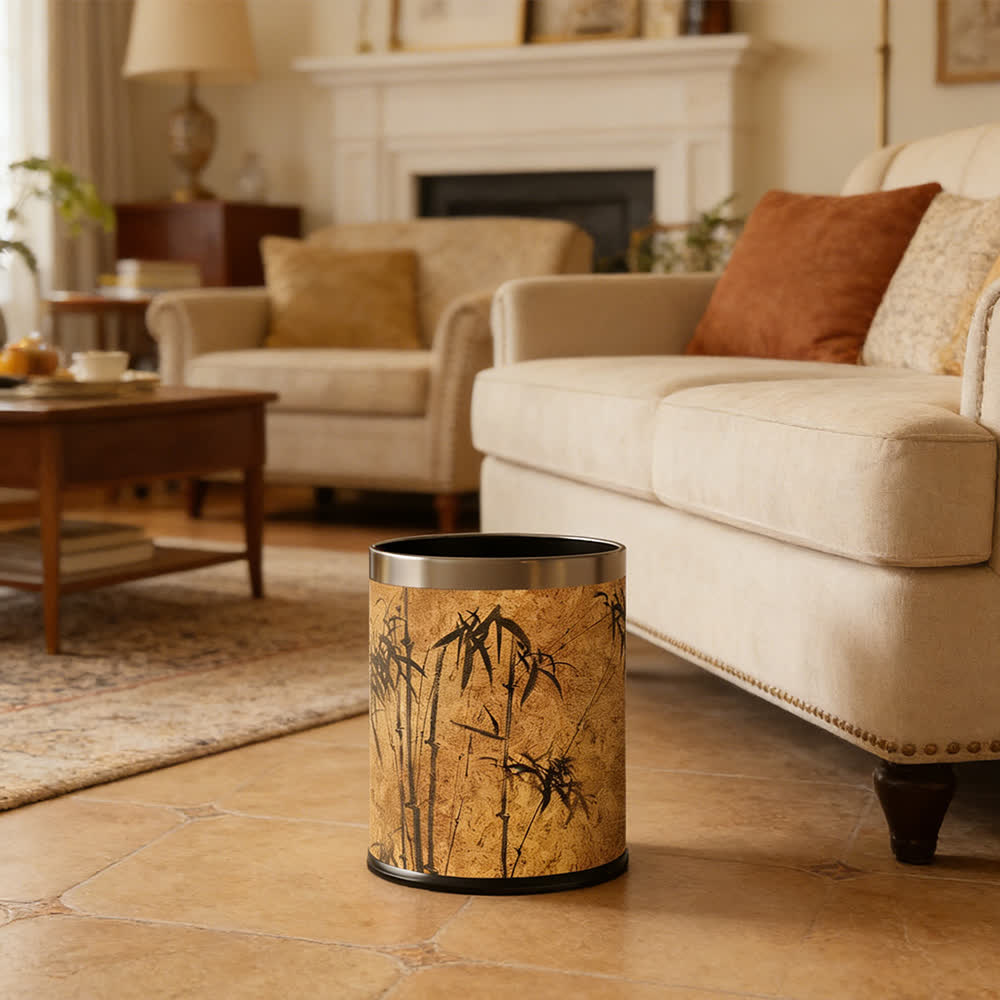 Oriental Zen Bamboo Print Leather Trash Can - image 9