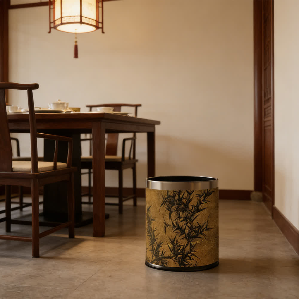 Oriental Zen Bamboo Print Leather Trash Can - image 2