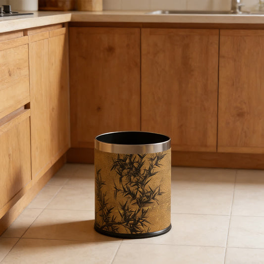 Oriental Zen Bamboo Print Leather Trash Can - image 1