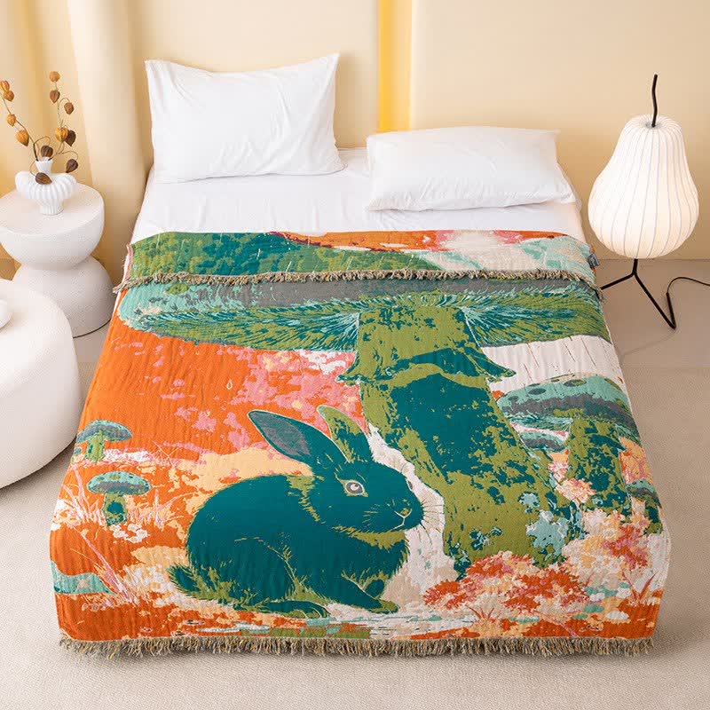 Mushroom & Bunny Cotton Gauze Quilt Blanket - image 1
