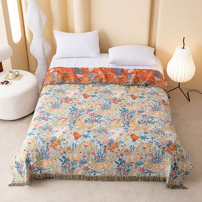Country Floral & Bunny Cotton Gauze Quilt Blanket - Multicolor - Queen - image 0