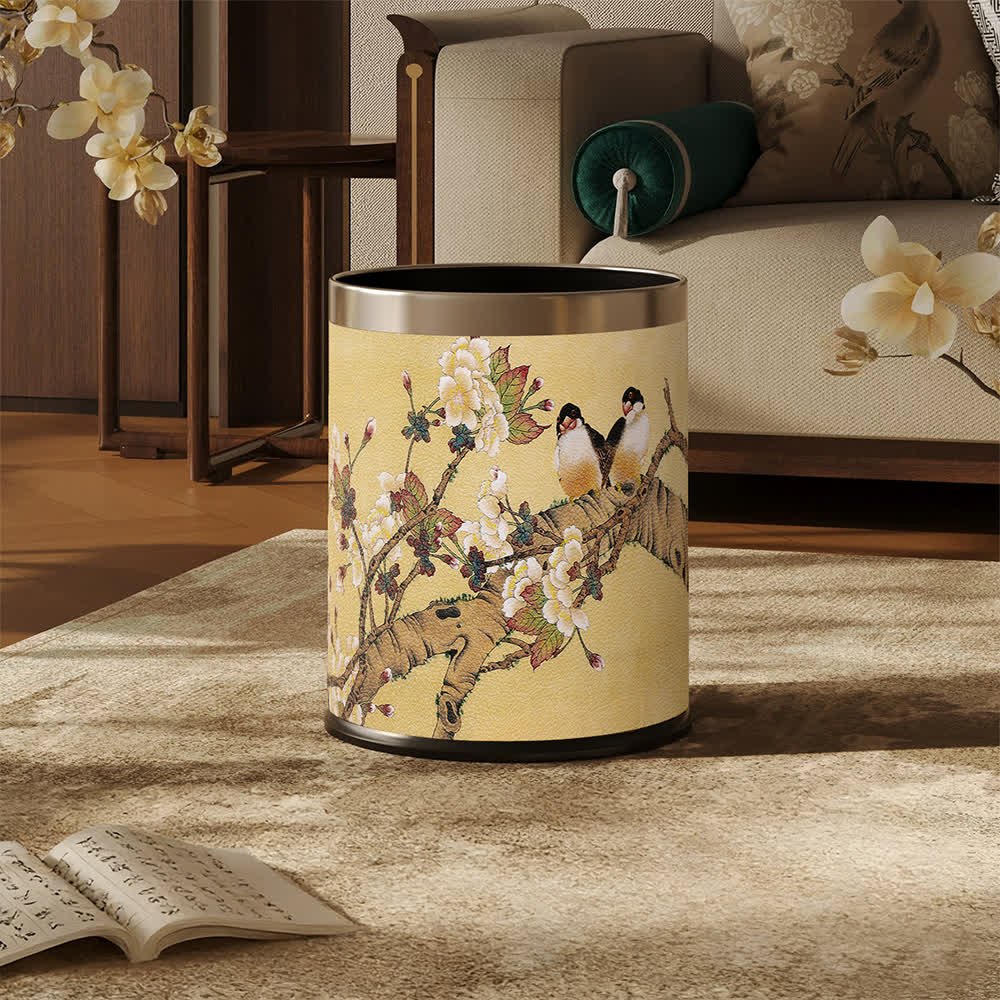 Vintage Chinoiserie Floral & Bird Trash Can - image 0