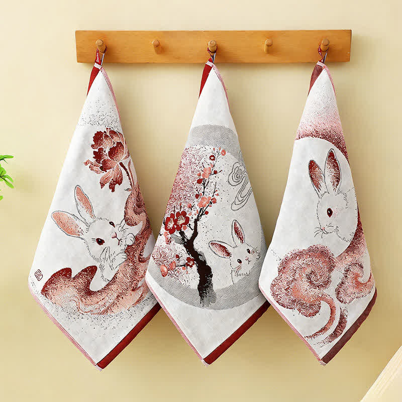 Eastern Bunny Cotton Gauze Kitchen Towel(3PCS) - Beige - Floral & Bunny+Cloud & Bunny+Tree & Bunny - 13 " x 15" - image 4