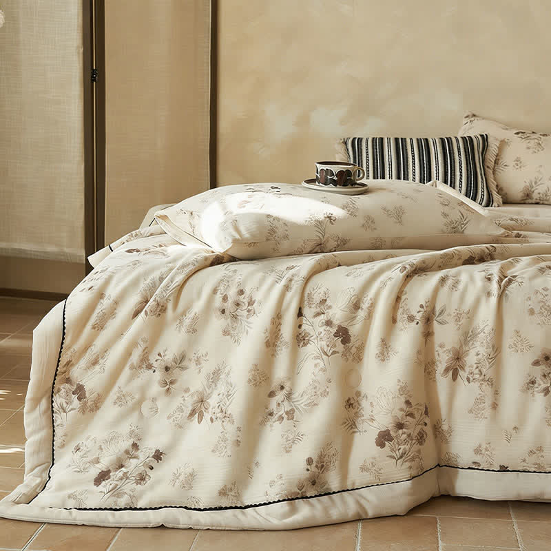 Elegant Soft Floral Cotton Linen Quilt - image 2