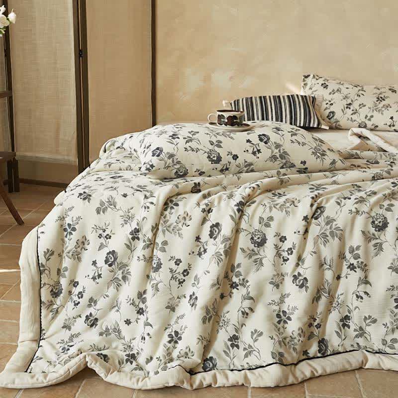 Country Floral & Leaf Cotton Linen Quilt - image 3