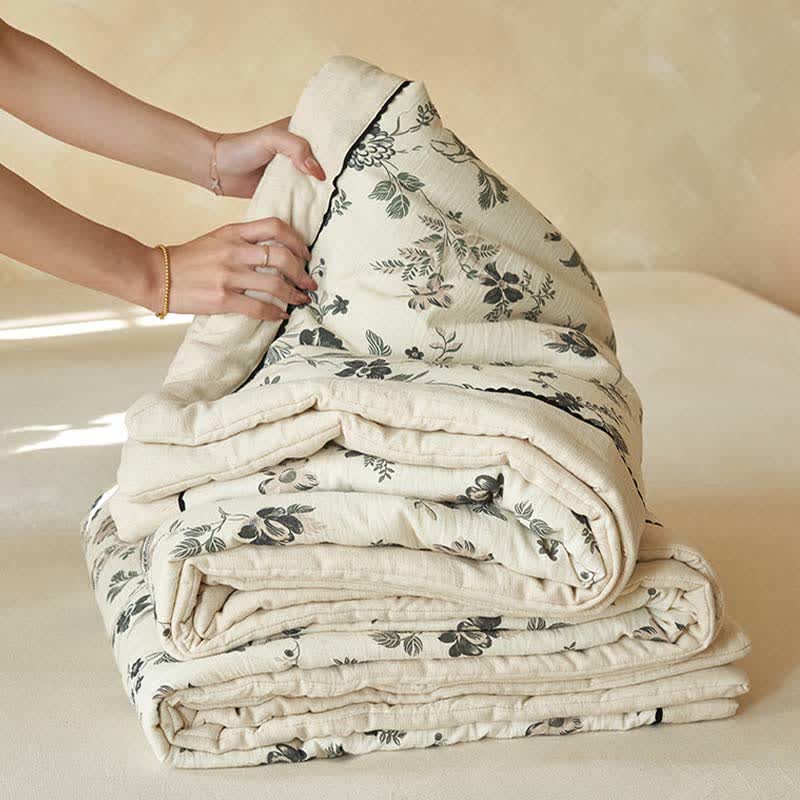 Country Floral & Leaf Cotton Linen Quilt - image 8