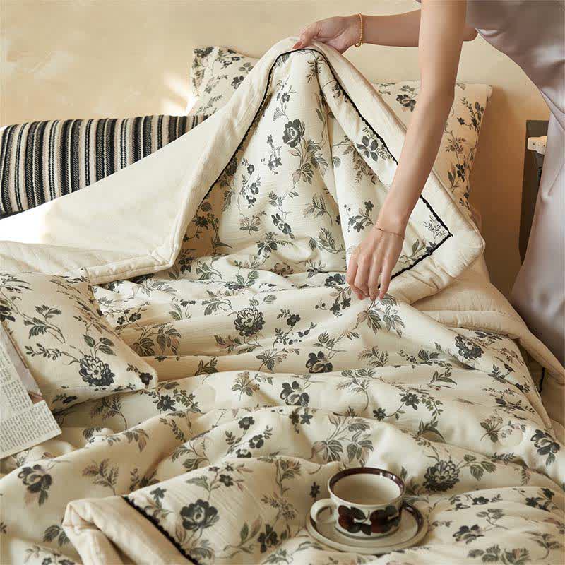 Country Floral & Leaf Cotton Linen Quilt - image 10