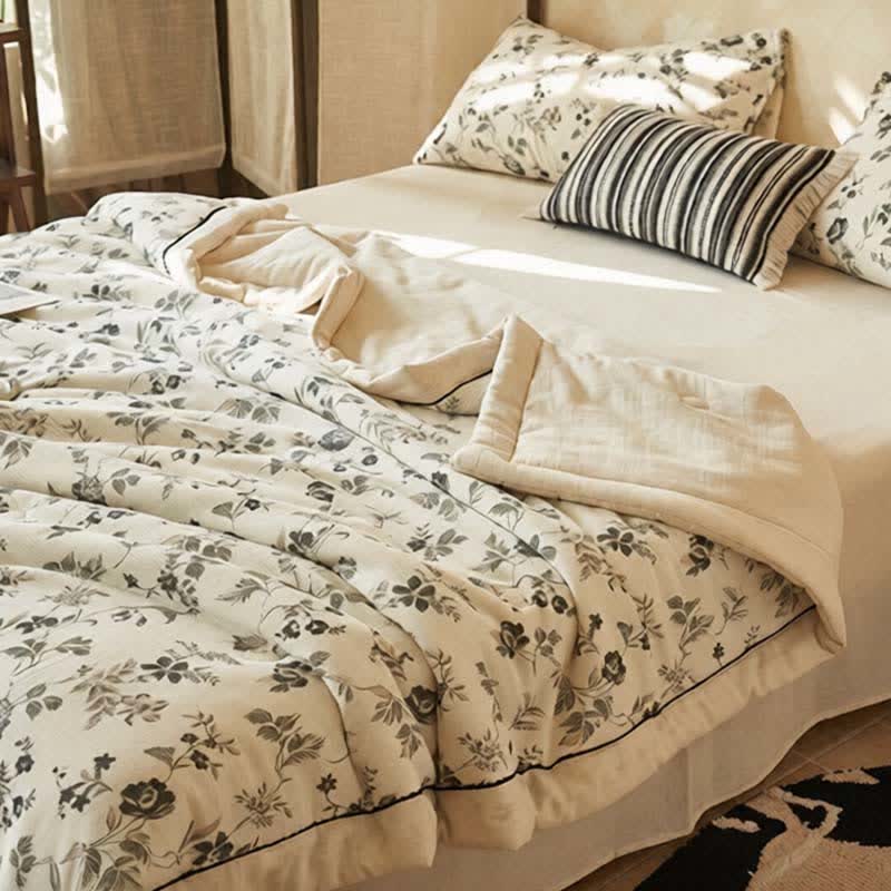 Country Floral & Leaf Cotton Linen Quilt - image 4