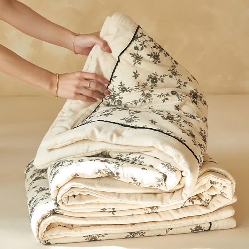 Rustic Botanical Leaf Cotton Linen Quilt - image 8