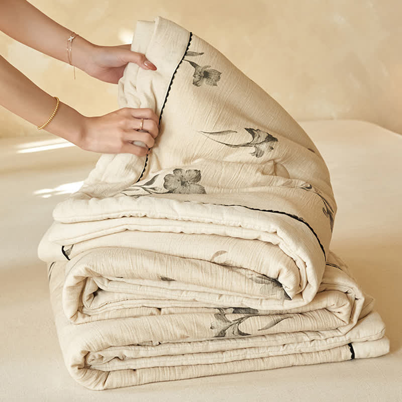 Elegant Floral Cotton Linen Quilt - image 7