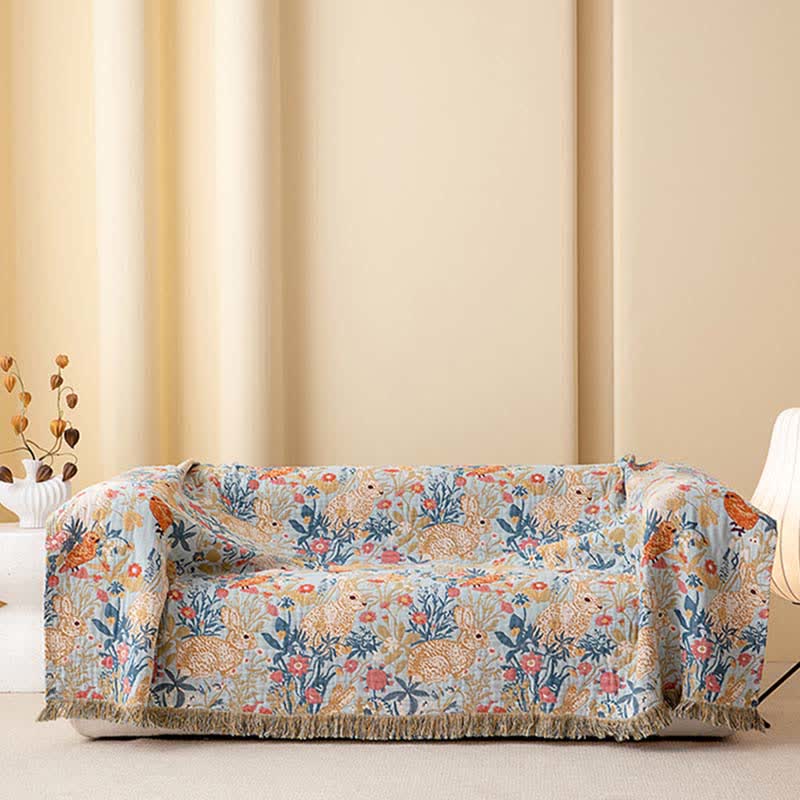 Country Floral & Bunny Cotton Gauze Quilt Blanket - image 3