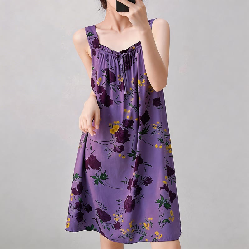 Purple Floral Print Sleeveless Nightgown - image 4