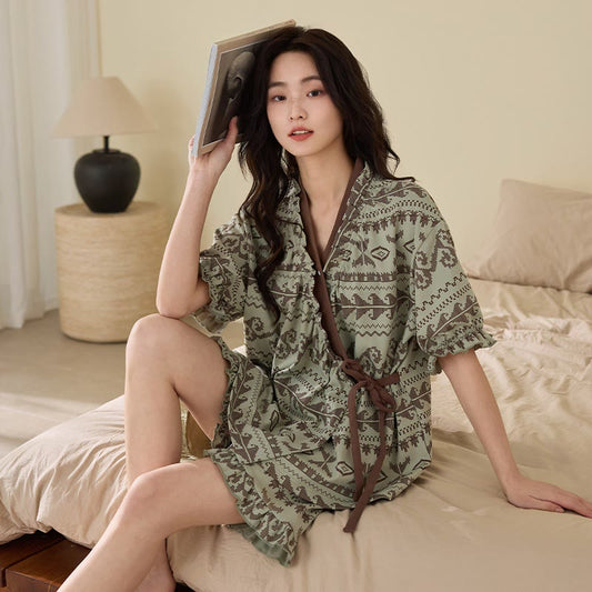 Boho Style Ruffle Sleeve Pajama Set - image 1