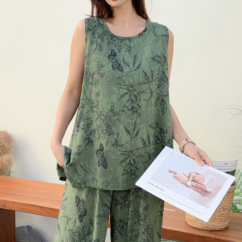 Green Botanical Butterfly Tank & Pants Pajamas - image 2