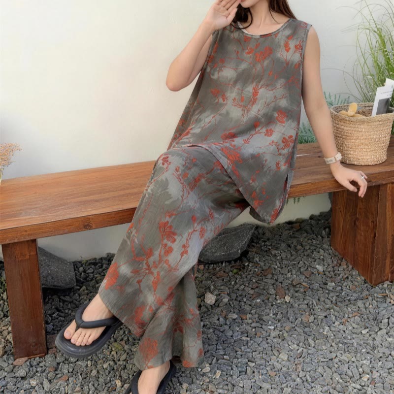 Artistic Branch Floral Tank & Pants Pajama Set - image 2