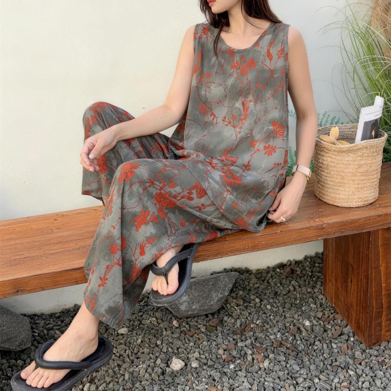 Artistic Branch Floral Tank & Pants Pajama Set - image 1