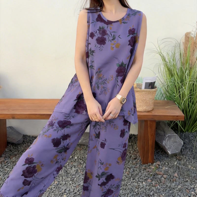 Purple Floral Tank & Pants Pajamas - image 3