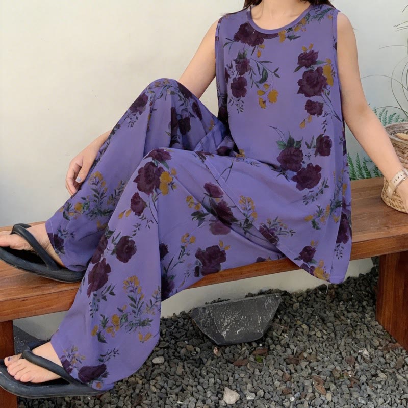 Purple Floral Tank & Pants Pajamas - image 2