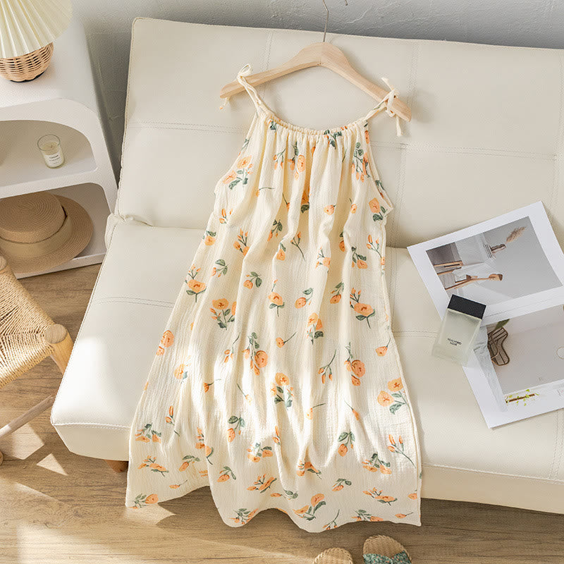 Orange Floral Cotton Gauze Camisole Nightgown - image 1